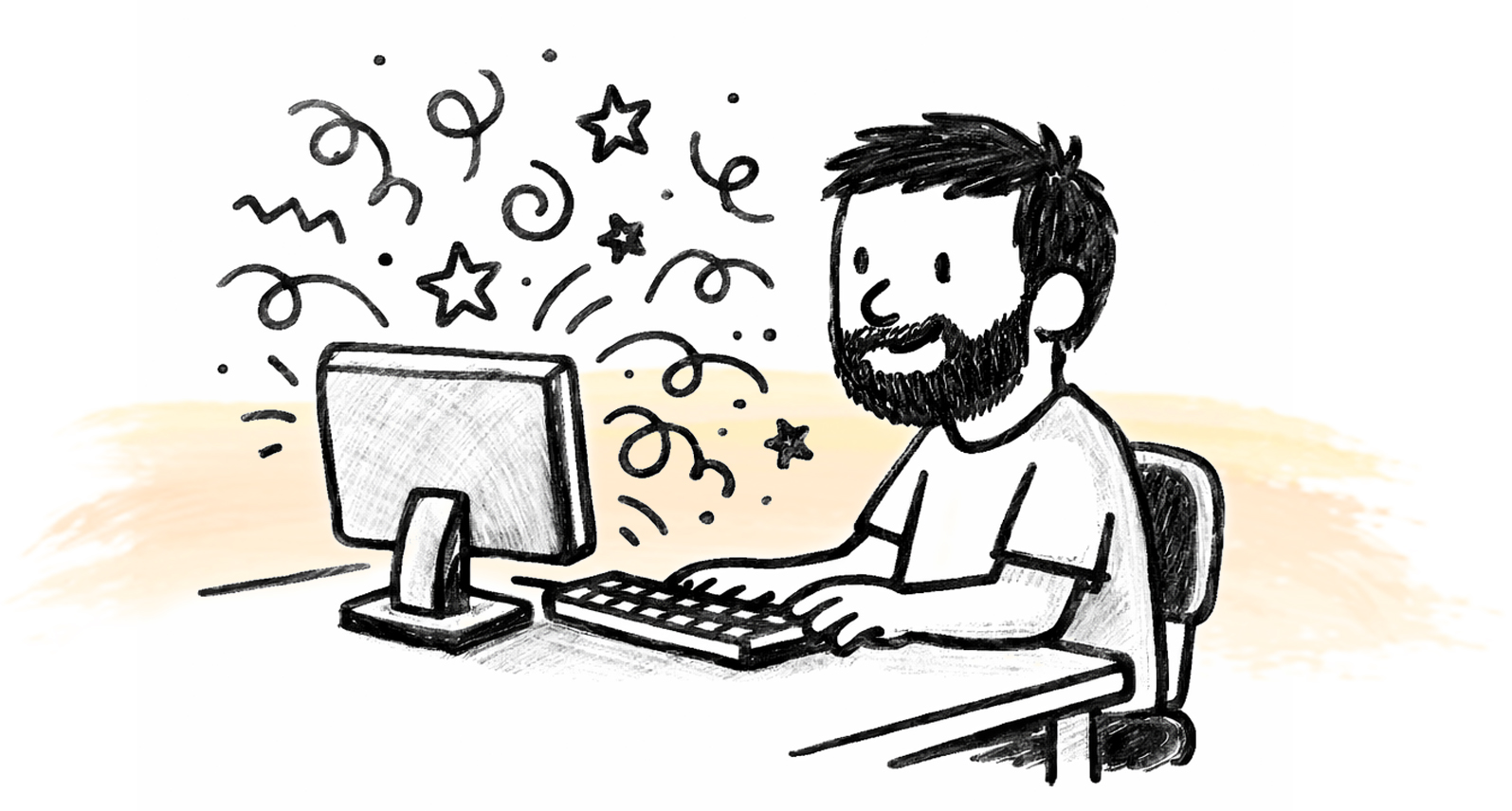 Person working at computer illustration